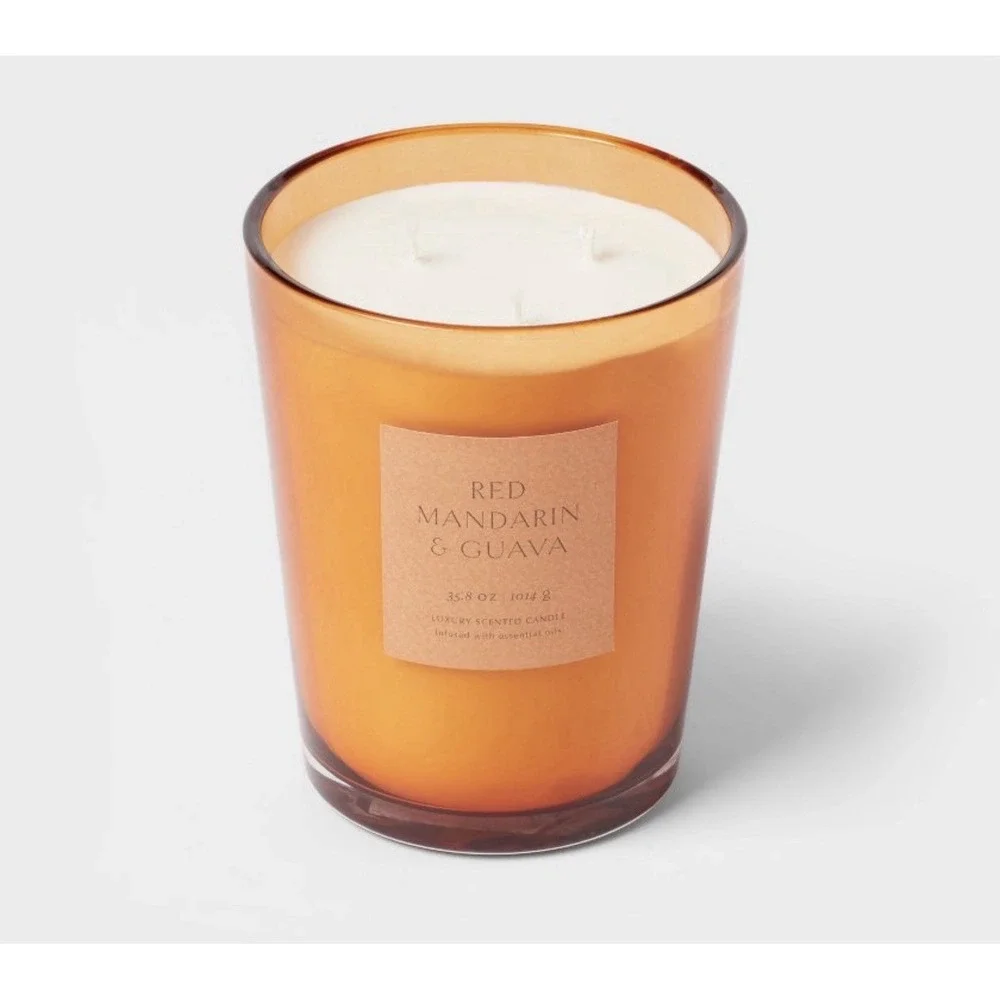 Threshold 35.8oz Colored Vase‎ Glass Mandarin & Guava Candle Orange- BRAND NEW